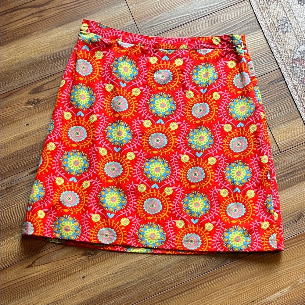 Bright Red Floral A-Line Skirt